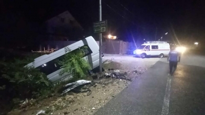 В Абхазии микроавтобус с туристами попал в ДТП
